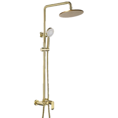 BRASS Chromed Shower Post with SUS-304 Shower Head and 3-Functions Hand Shower (Brushed Gold)