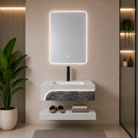 Sintered Stone Floating Vanity Set (Grey & White)