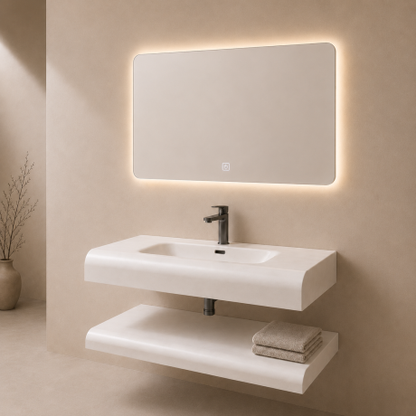 One-piece Moulded Resin Bathroom Vanity Set (Semi Matte White)