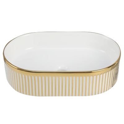 Gold Fluted Art Basin with Optinal Gold Ceramic Waste with Flexible Bottle Trap